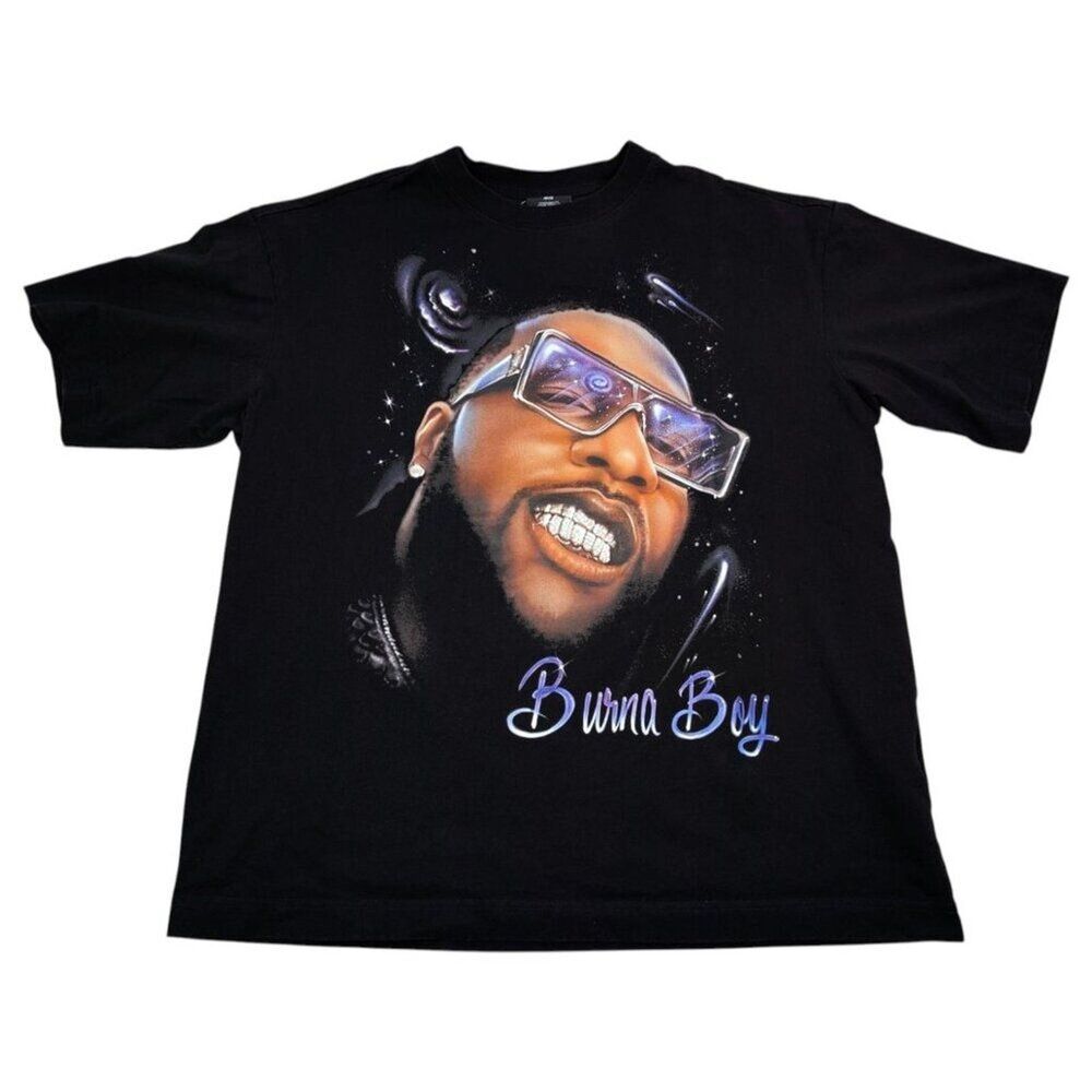 H&M Burna Boy Rap Tee Shirt Black Size L Oversized - Picture 2 of 6